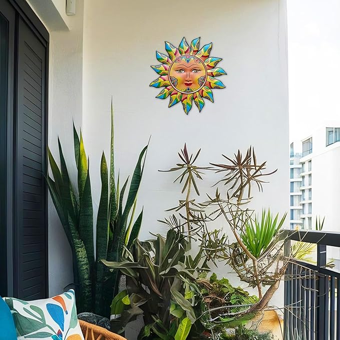 Daogtc Metal Sun Wall Decor - Sun Flower Wall Art Decoration,Hanging Decoration for Home Garden Farmhouse Yard Patio Fence Living Room Bedroom (SUN-G)