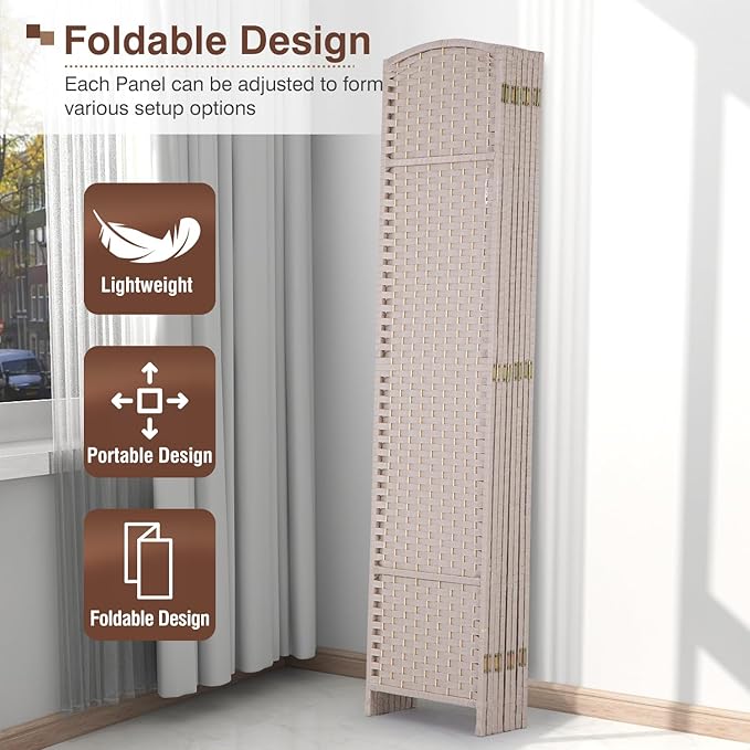 Room Divider 8 Panel 5.6 FT Tall Privacy Screen Waterproof Wood Frame Partition Room Dividers and Folding Privacy Screens Freestanding Wall Divider Indoor and Outdoor for Portable Room Separation