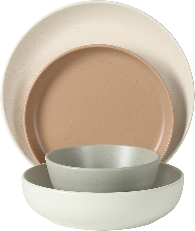 Gibson Elite Leeds Court Plates and Bowls Sets, 16-Piece Stoneware Dinnerware Sets, Assorted Colors, Round Speckle Reactive Glaze Dish Set