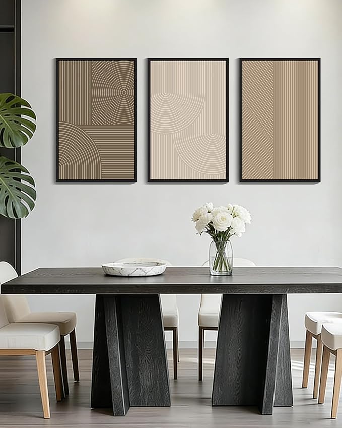 PHOPAGO 16x24in Large Minimalist Abstract Framed Wall Art Modern Boho Neutral Line Wall Decor Geometric Artwork Bedroom Living Room Black Framed