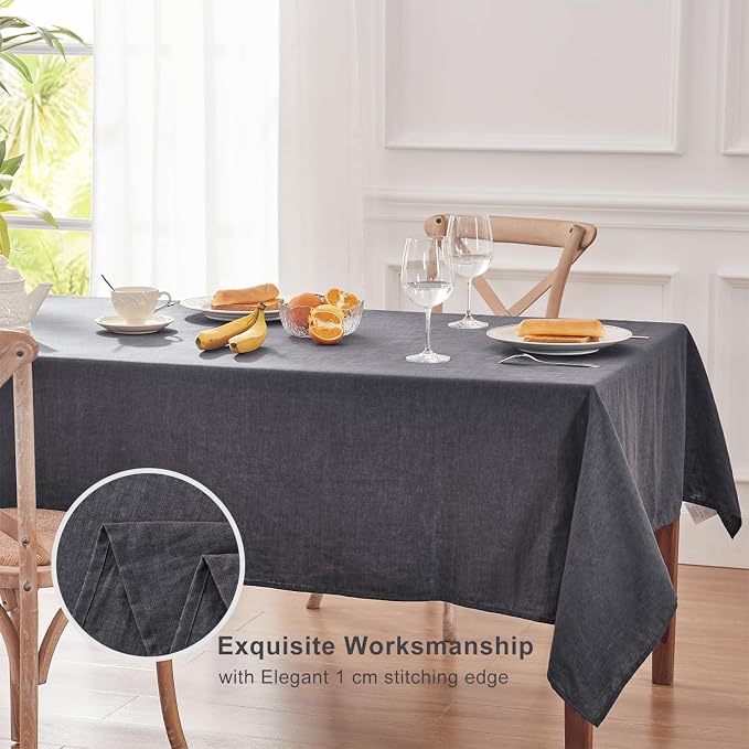 TOSMO 100% French Linen Tablecloth, Washable Farmhouse Rectangle Table Cloth for Kitchen, Dining, Party, Cocktail, Indoor and Outdoor Daily Use(60''x84'',Charcoal Grey)