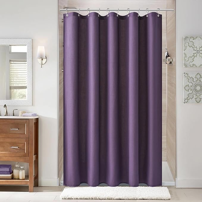Naturoom Purple 54 Inch Shower Curtain - Stall Narrow Half Linen Ultra Thick Fabric Shower Curtain Set with Hooks, Boho Farmhouse Rustic RV Camper Bath Curtains for Bathroom, 54x78
