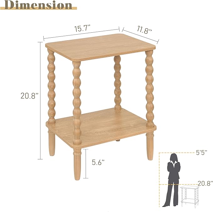 Fultyle Small End Table, Couch Side Table with 2-Tier Storage Shelf, Wood Coffee Table for Bedroom, Living Room, Small Spaces (Rustic Walnut)