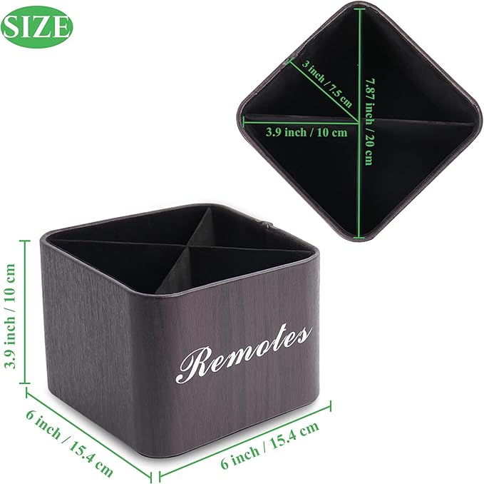 Square Leather Art Supply Organizer,Remote Control Holder with Removable Dividers,360°Rotatable Pencil Holders,4 Compartments Organizer for Office Supplies Storage Box(1-Dark Brown)