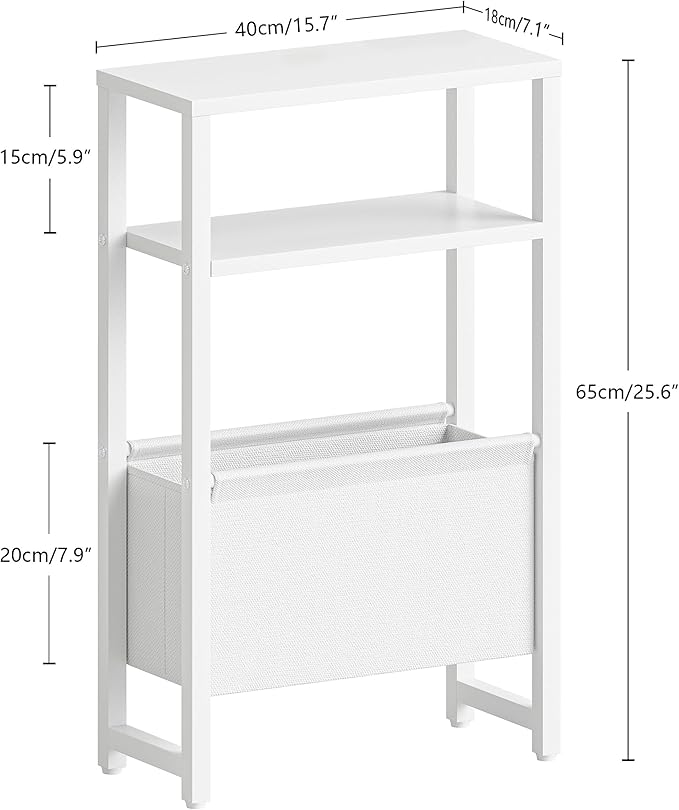 Narrow Side Table with Charging Station Slim End Table Sofa with Magazine Rack, Bedside Table for Small Spaces, 3 Tier Nightstand for Living Room Couch, Bedroom White LET503WE
