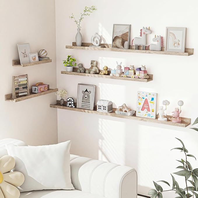 Heimlove Picture Ledge Shelf, Floating Shelves Set of 2, 23.62Inches Picture Shelf for Wall with Ledge, Kids Bookshelf Wall Mounted for Living Room Bedroom Decor Books Photo Frames - Gray