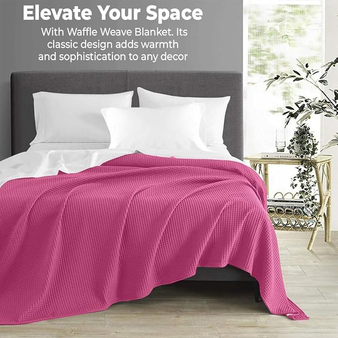 100% Cotton Blankets for Bed - Waffle Weave Blankets for Summer, Lightweight and Breathable Soft Woven Blanket for Spring (Pink, King (90" x 108"))