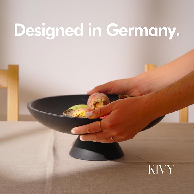 KIVY Concrete Fruit Bowl for Kitchen Counter - Large Decorative Bowl for Home Decor - Modern Key Bowl for Entryway Table - Pedestal Bowl - Fruit Basket for Home Decor - Black Fruit Bowl Decor