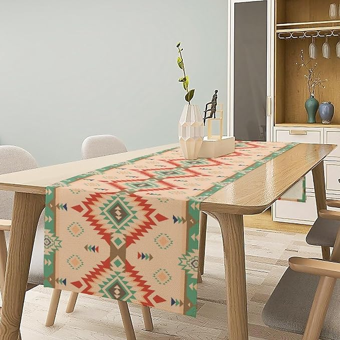 Aztec Southwest Table Runner,Ethnic Style Design Geometric Table Runners Table Setting Decor for Garden Farmhouse Wedding Party Holiday Dinner Home Kitchen Dining Table 13x90 Inch