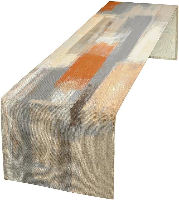 Grey Burnt Orange Abstract Art Contemporary Table Runner,Modern Neutral Decorative Pattern Table Runner for Coffee Table Dining Room Table Bedroom Party Holiday Decor 13x108inch