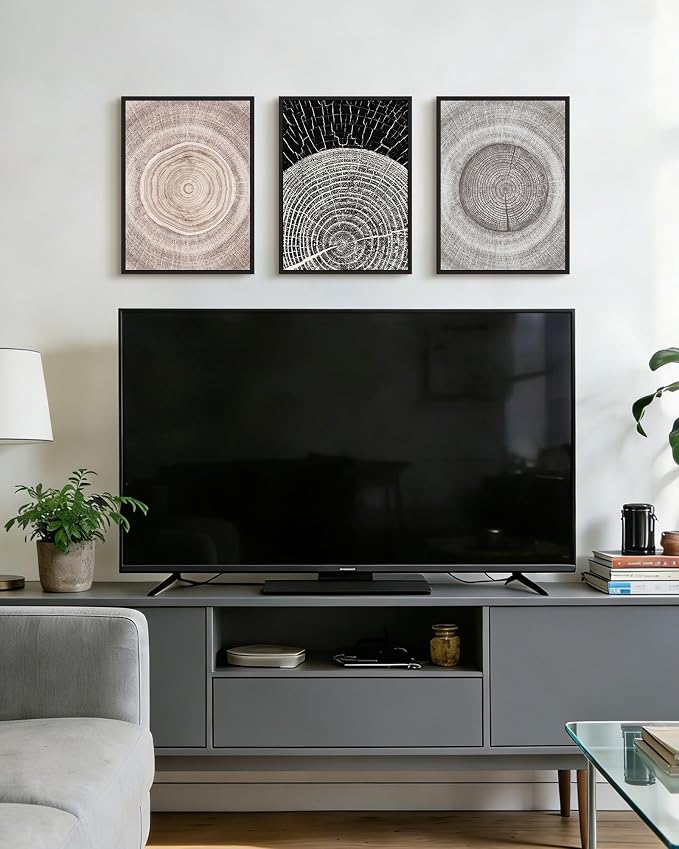 PHOPAGO Vintage Wood Tree Rings Wall Art Farmhouse Rustic Framed Paintings Nature Artwork for Dining Room Kitchen - 11x14in Black Framed