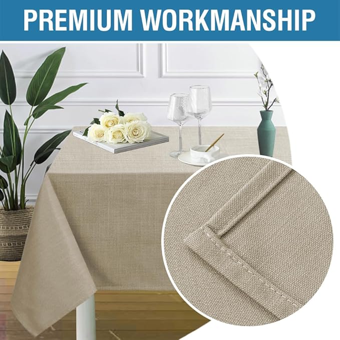 H.VERSAILTEX Linen Textured Table Cloths 54 x 80 Inch Premium Solid Tablecloth Spill-Proof Waterproof Table Cover for Dining Buffet Feature Extra Soft and Thick Fabric Wrinkle Free, Taupe