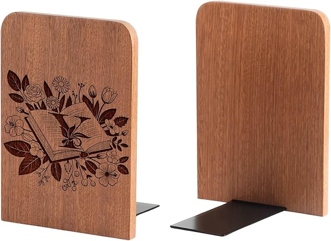Wood Bookends, Book Ends for Shelves with Decorative Alphabet A and Z Design - Heavy Duty Iron & Ebony Wood Book Ends for Shelves Bookcase Desk - 1 Pair - Y
