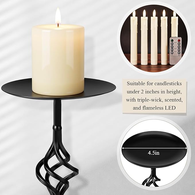 Set of 3 Black Iron Candlestick Holder Metal Vintage Candle Holder 9.8, 8, 6.3 Inch Tall Decorative Wrought Iron Pillar Candle Sconce Home Decor Wedding Dinning Party Anniversary (Retro)