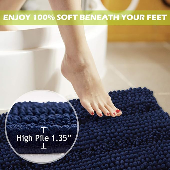 KGORGE Small Bathroom Rugs - Non Skid Absorbent 20" W x 32" L Kitchen Rugs and Mats Washable Microfiber for Bath Shower Indoor Outdoor Easy Wash Area Carpet, Navy Blue, 1 Piece