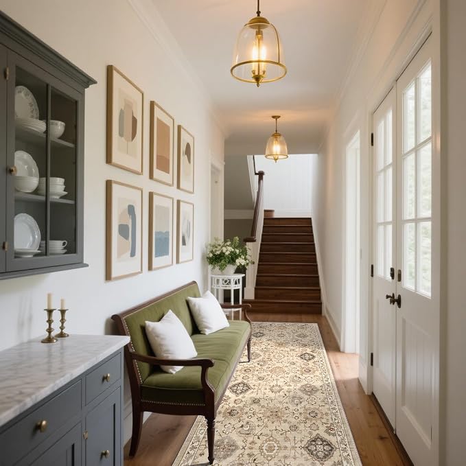 Machine Washable Hallway Runner Rug: 2'x10' Kitchen Rugs Stain Resistant Non Slip Low Pile Soft Carpet Runners for Hallways Indoor Entryway Kitchen Beside Bedroom Bathroom Farmhouse
