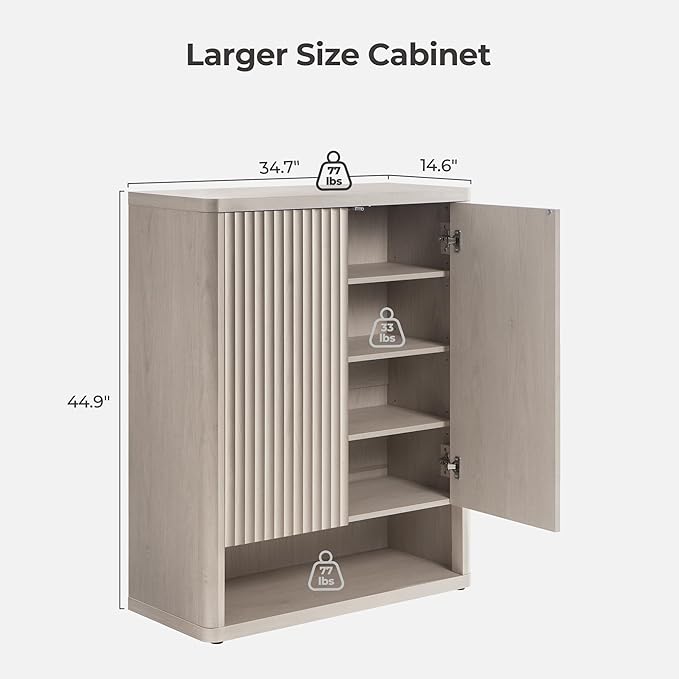 SICOTAS Shoe Cabinet 44 inch Tall Fluted Shoe Cabinet with Doors & 4 Shelves Wooden Large Hidden Shoe Storage Organizer Modern Free Standing 6-Tier Cabinet for Entryway Living Room Closet