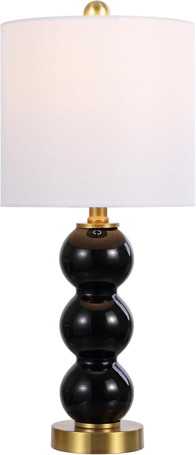 JONATHAN Y 21" Black/Brass Gold Glass Table Lamp for Bedroom and Living Room, White Linen Shade, Modern Stacked Sphere Bedside Lamp, LED Bulb Included (JYL1021E)