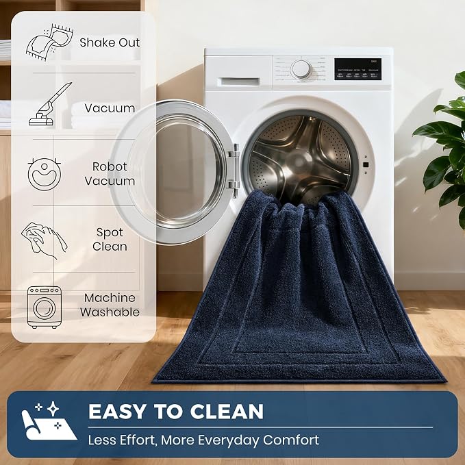 PURRUGS Machine Washable Kitchen Rug 24" x 35.5", Non-Slip/Skid Kitchen Runner Rugs & Floor Mats, Super Absorbent Soft Standing Mats for Kitchen, Sink & Laundry, Navy Blue