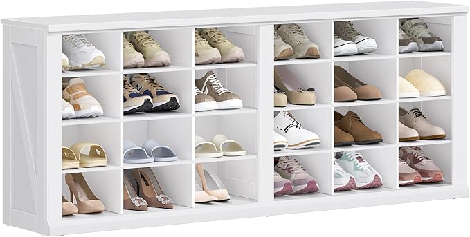 Hzuaneri Farmhouse Shoe Storage Bench, Entryway Shoe Cubby Bench, Widened Wooden Shoes Cubbies with Compartments, Shoes Rack Benchs for Cloakroom, Living Room, White SB52503X