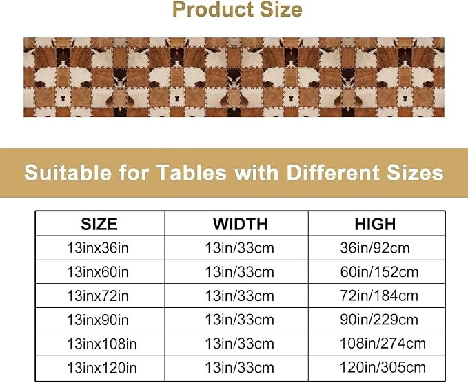 Western Style Cowhide Table Runner,Leather Animal Hair Vintage Splicing Grid Pattern Table Runner for Coffee Table Dining Room Table Bedroom Party Holiday Decor 13x108inch