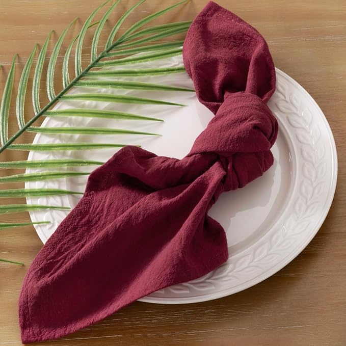 Socomi Cloth Napkins Burgundy Summer Washable Reusable Bulk Linen Cotton Napkins Set of 4 17"x17" for Wedding Party Bridal Baby Shower Birthday Dining Table Decorations