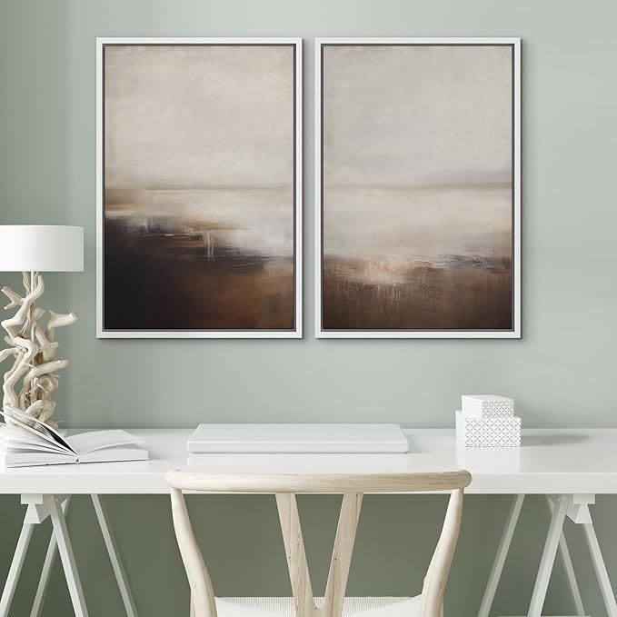 SIGNWIN Framed Canvas Print Wall Art Neutral Landscape Subtle Brown and Gray Tones Illustrations Modern Art Decorative Contemporary for Living Room, Bedroom, Office - 24"x36"x2 White