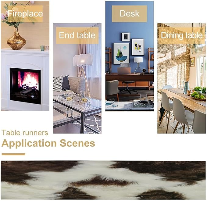 Cow Print Table Runner 3D Cow Fur Skin Brown Cowhide Country Farmhouse Wild Animal Theme Table Runner for Living Room Kitchen Dining Table Decoration 13x60in