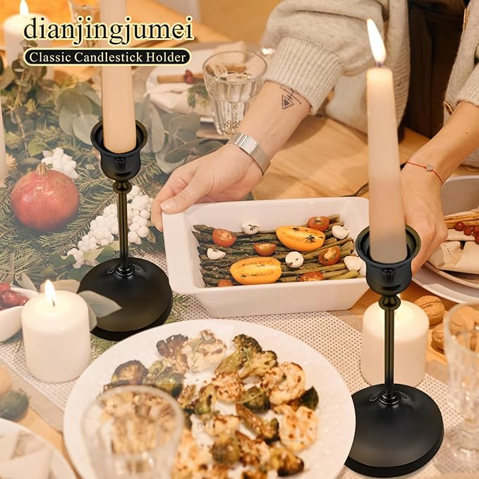 Black Candlestick Holders Taper Metal Candle Sticks Holder for Dining Table, Vintage Candelabra Tall Candle Stand for Tapered Candles, Decorative Centerpiece for Wedding Christmas Party Anniversary