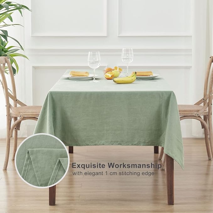 TOSMO 100% French Linen Tablecloth, Washable Farmhouse Rectangle Table Cloth for Kitchen, Dining, Party, Cocktail, Indoor and Outdoor Daily Use(60''x144'',Sage Green)