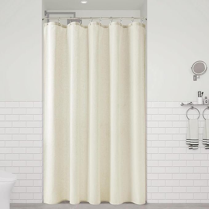 Naturoom Ivory Linen Shower Curtain, Cloth Textured Fabric Shower Curtain Set with Hooks, Simple Elegant Modern Farmhouse Country Ultra Thick Bath Curtains for Bathroom,Water Repellent,54x78