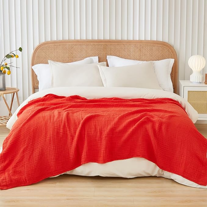 EMME Cotton Twin Blanket - 100% Muslin Soft, Breathable Gauze - All Season, Pre-Washed - Orange Rust, 60"x80"