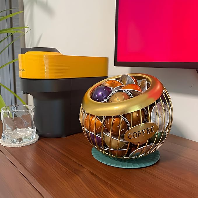 AIYICIII Coffee Pod Holder for Counter - Large Capacity Keurig K-Cup Organizer, Nespresso Vertuo Coffee Station Organizer, Metal Coffee Pods Storage, Coffee Bar Accessories and Decor (Gold)