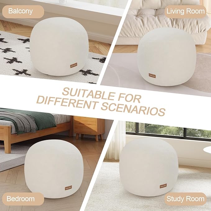 MeMoreCool Stuffed Round Pouf Ottoman Foot Rest, Floor Pouf Foot Stool with Soft Foam Chunk Filling, Small Round Ottoman Footstool Circle Footrest for Living Room, Beige