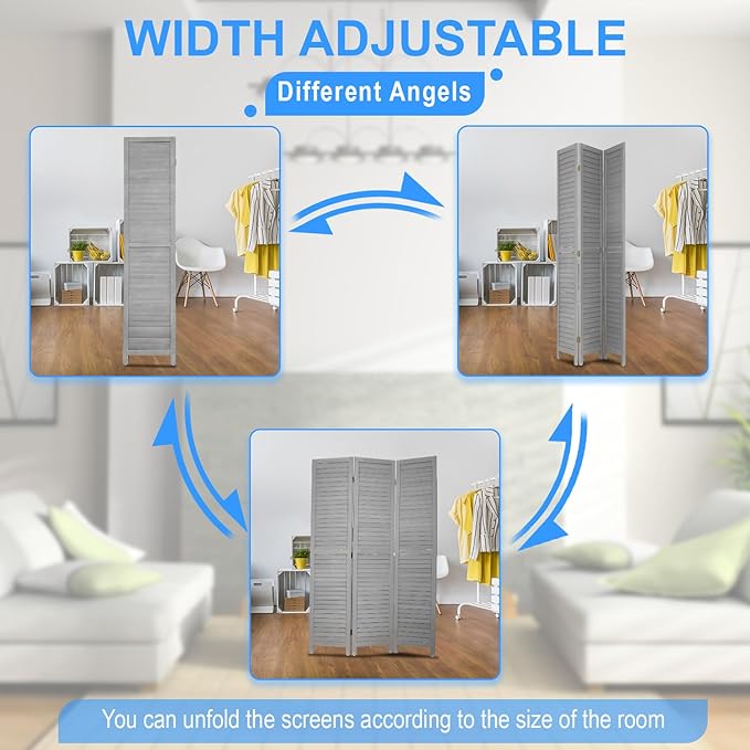 PayLessHere Room Divider Wood Privacy Screen 5.75 Ft Indoor Folding Portable Partition Screen for Bedroom Office Restaurant (Gray, 3 Panel)