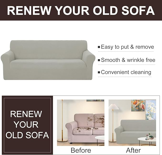 U-NICE HOME Stretch Couch Cover Sofa Cover Washable Sofa Slipcover Furniture Protector for 3 Cushion Couch Sofa Pet Friendly(Sofa, Taupe)