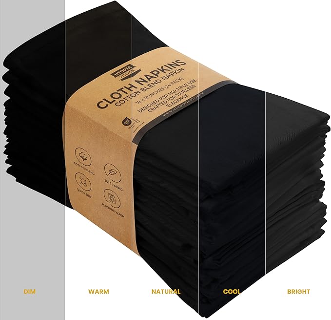 Utopia Kitchen Black Cloth Napkins [24 Pack, 18x18 Inch] Absorbent Cotton Blend Washable and Reusable for Dinner, Restaurant, Lunch, Wedding and Hotel