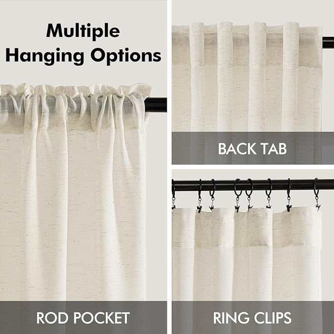 Ivory Linen Blend Short Kitchen Curtains 45 Inch Length 2 Panel Set Semi Sheer Light Filtering Back Tab Rod Pocket Drapes Modern Farmhosue Small Curtains for Cafe Bathroom Living Room 45 Inches Long