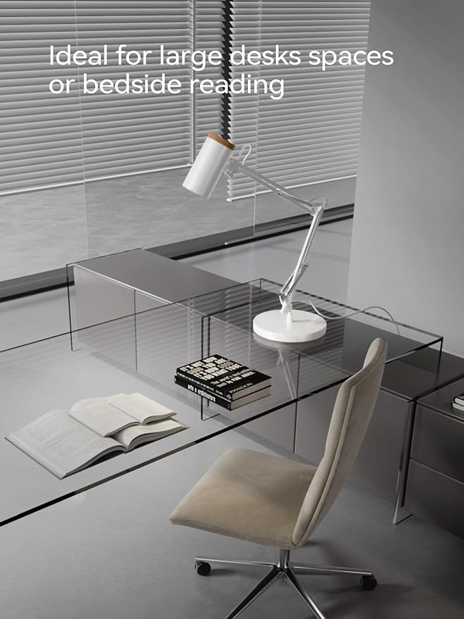 TORCHSTAR Tall Swing Arm Desk Lamp with Wooden Accent, Adjustable Large Size Max Height 31", E26 Base Metal Task Lamp, Office Desktop Lamp with On/Off Switch, for Reading, Study, Workbench, White