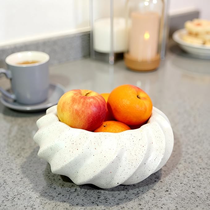 10" Decorative Rotundity Bowl decor - Multi functional modern home decoration Handicraft Bowls,Stylish Key Bowl for Entry Table,Decorative Fruit Bowls for Kitchen Counter,White Scalloped Bowls