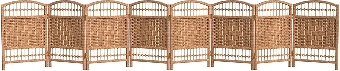 Red Lantern 2 ft. Short Fiber Weave Folding Screen - Natural - 8 Panels