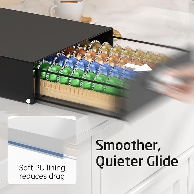 KES Adjustable Metal Coffee Pod Holder Drawer Fit All Pods Size, Heavy Duty Coffee Pod Organizer for Nespresso Vertuo, K-cup, Nespresso Origin Capsules, 40/52Pcs Capacity, Matte Black, KCPH502-BK