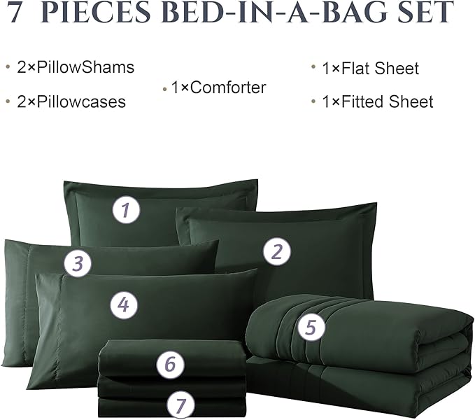 Monbix California King Size Comforter Set - 7 Pieces Bed in a Bag California King, Deep Forest Bedding Sets with Comforter, All Seasons Bed Set with Sheets, Pillowcases & Shams