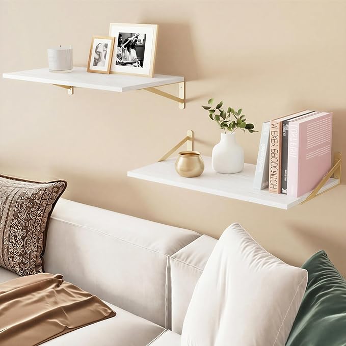 Fixwal Floating Shelves for Wall, 24 Inch Wide x 10 Inch Deep White Shelves for Bedroom, Large Wall Shelf for Living Room, Kitchen, Bathroom, Laundry Room and Decor Storage (Set of 2)