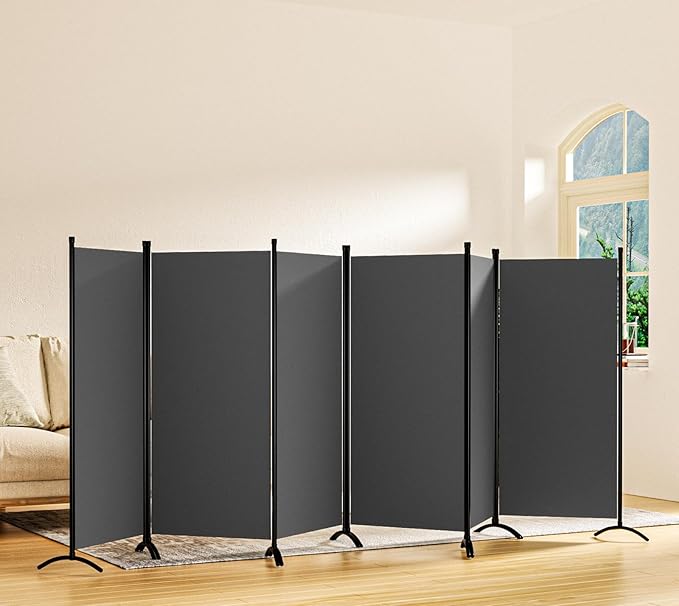 Room Divider-Folding Privacy Screens, 6 ft Partition Room Dividers Wall for Separation, Home, Office, Classroom, Studio (Grey, 6 Panel)