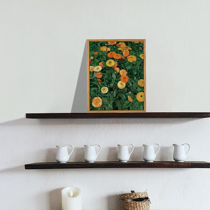 KBKBART Vintage Wall Art Home Decor, Framed Canvas Wall Art Colorful Marigolds Flowers Painting Picture, Vintage Antique Moody Wall Decor Prints for Bedroom Bathroom Decor(8"x10")