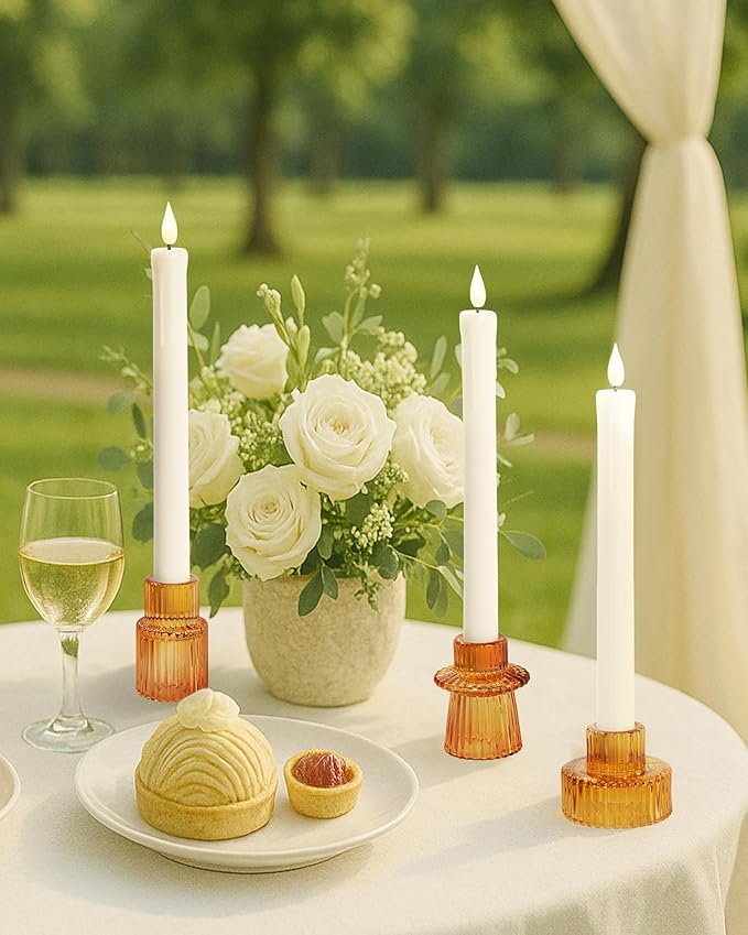 Homemory Colorful Glass Candle Holders, 3 Pcs Amber Tealight Candle Holder, Taper Glass Candlestick Holder, Votive Candle Holders for Tables Wedding Centerpieces, Shabbat, Home Decor, Christmas