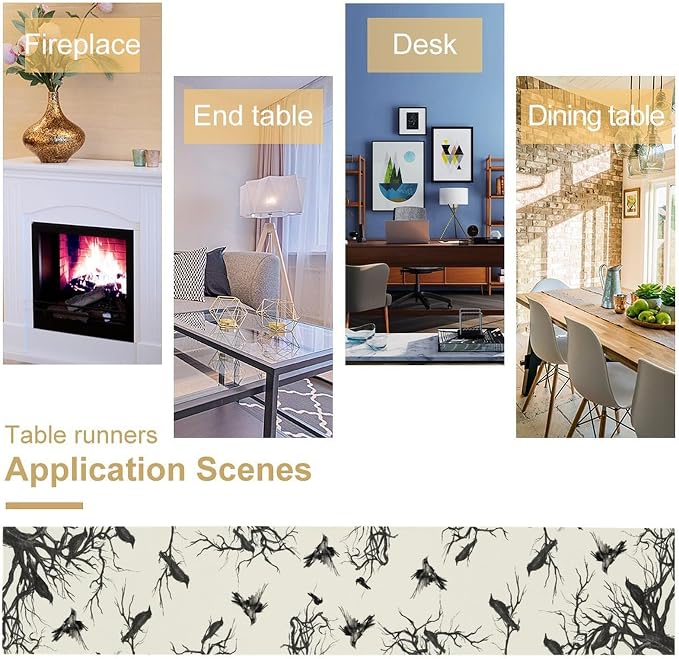 Silhouette Tree Crows Halloween Table Runner Branches Fall Kitchen Dining Table Decoration for Outdoor Home Party for Living Room Holiday Dinner Home 13x90in