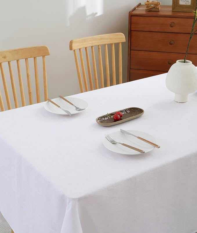 100% French Flax Linen Tablecloths Rectangle 108Lx60W Inch for Dinners, Parties, Easter, Halloween, Camping, Machine Washable, 8-10 Sets (60''x108'', White)
