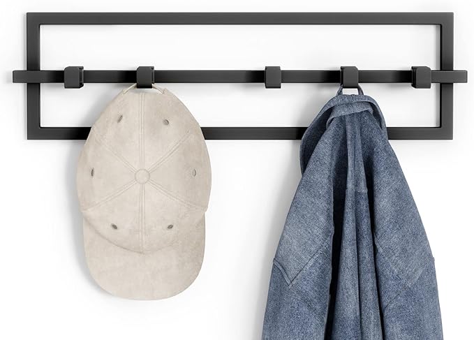 Umbra Cubiko Wall Mounted Modern, Sleek, Space-Saving Hanger with Retractable Hooks to Hang Coats, Scarves, Purses and More, 5, White